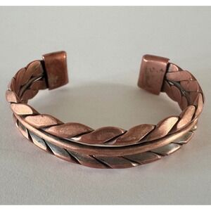 Copper Braided Leaf Cuff Bangle Bracelet Vintage Boho